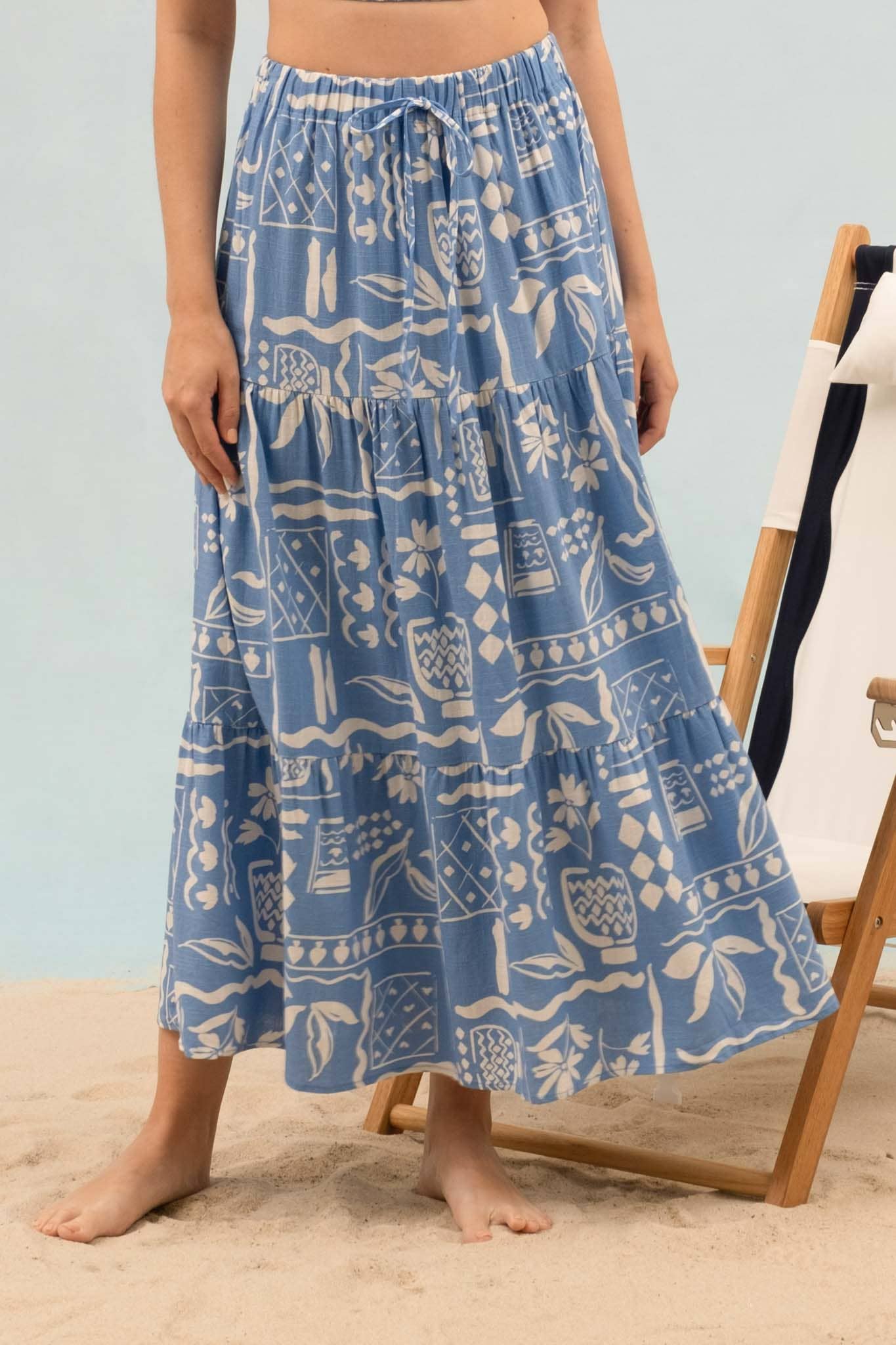 BOHO TIERED MIDI SKIRT