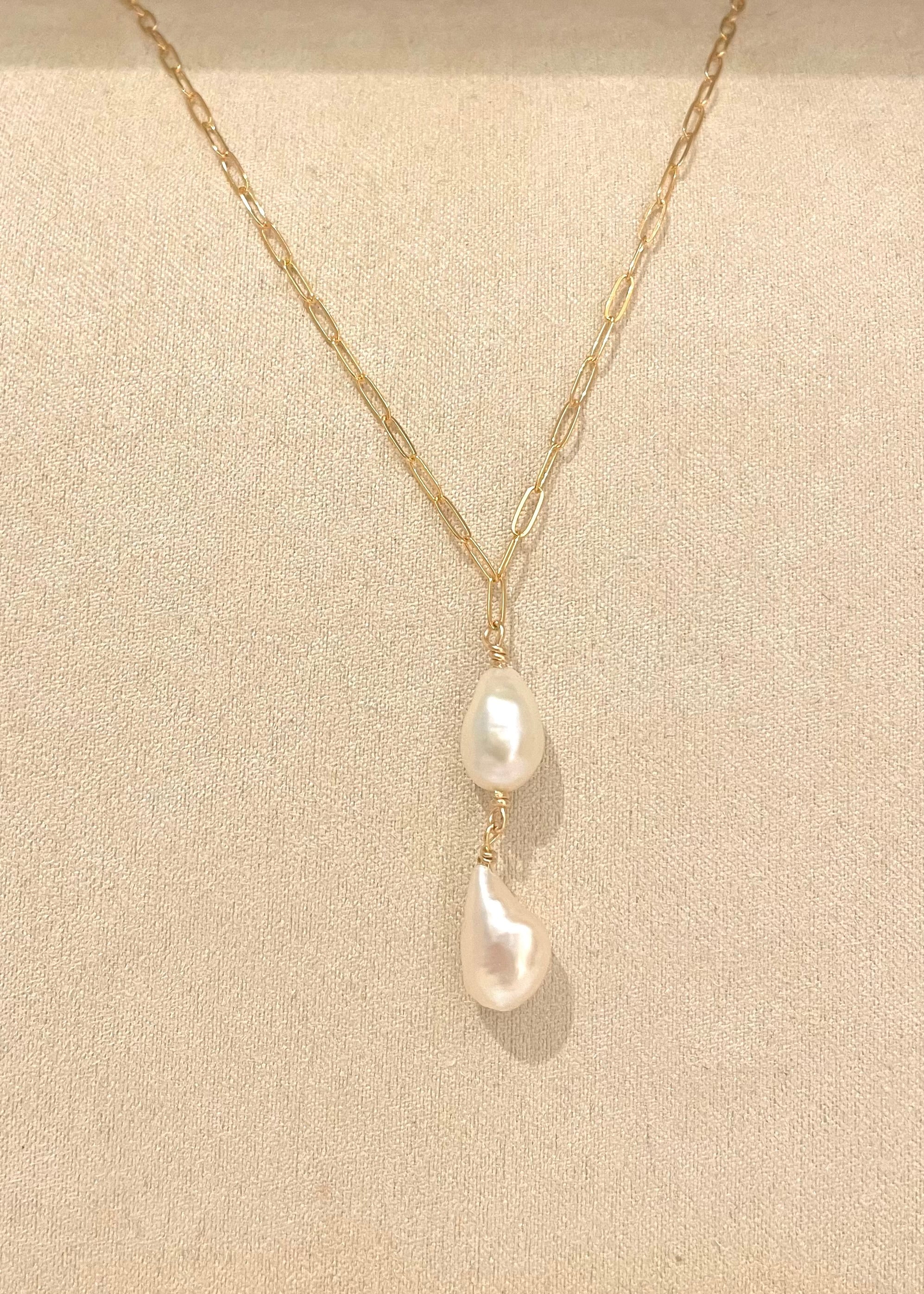 Double Large Keshi Pearl Necklace